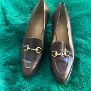 Gucci Women's Brown Leather Loafers with Gold Hardware